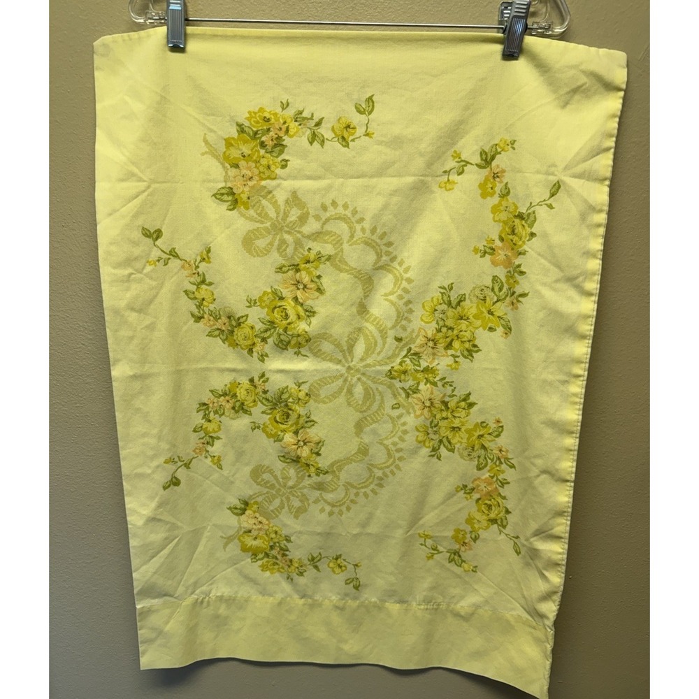 Vintage Fashion Manor JCPenney Pillowcase Yellow Floral Bow SINGLE Cottagecore